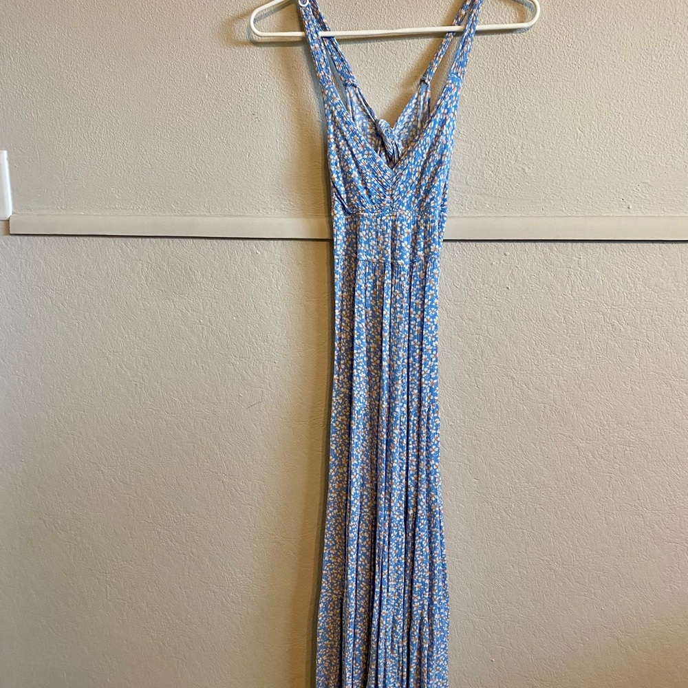 Blue Floral Maxi Tie Back Vici Dress